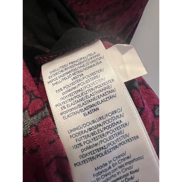 Chaps 3/4 Sleeve Midi Dress Jersey Side Ruching Red & Black Abstract Small JL - Picture 6 of 8